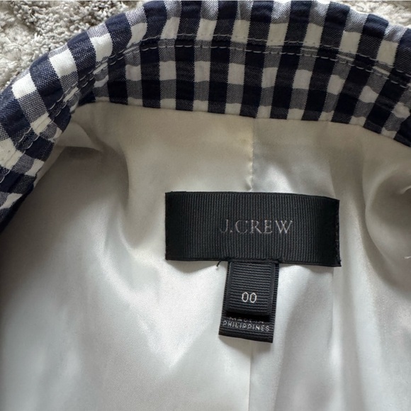 J Crew Gingham Blazer Navy Blue white Cotton 00 - Picture 3 of 9